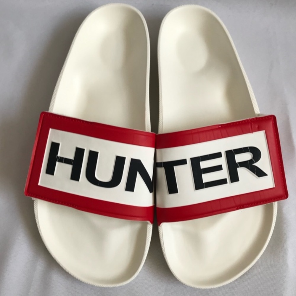 Hunter Unisex Original Adjustable Light Logo Slider Sandals / Flip Flops - White